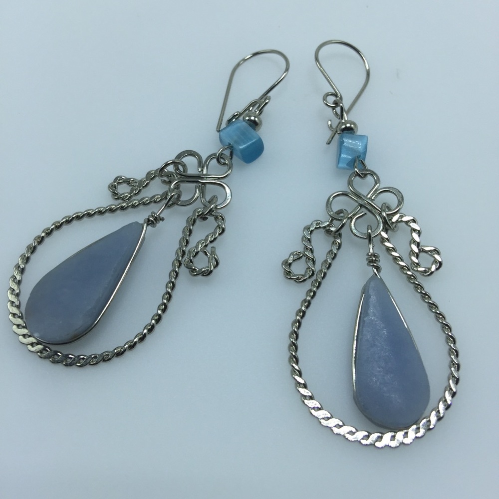 Natural Blue Stone Earrings in Alpaca Silver